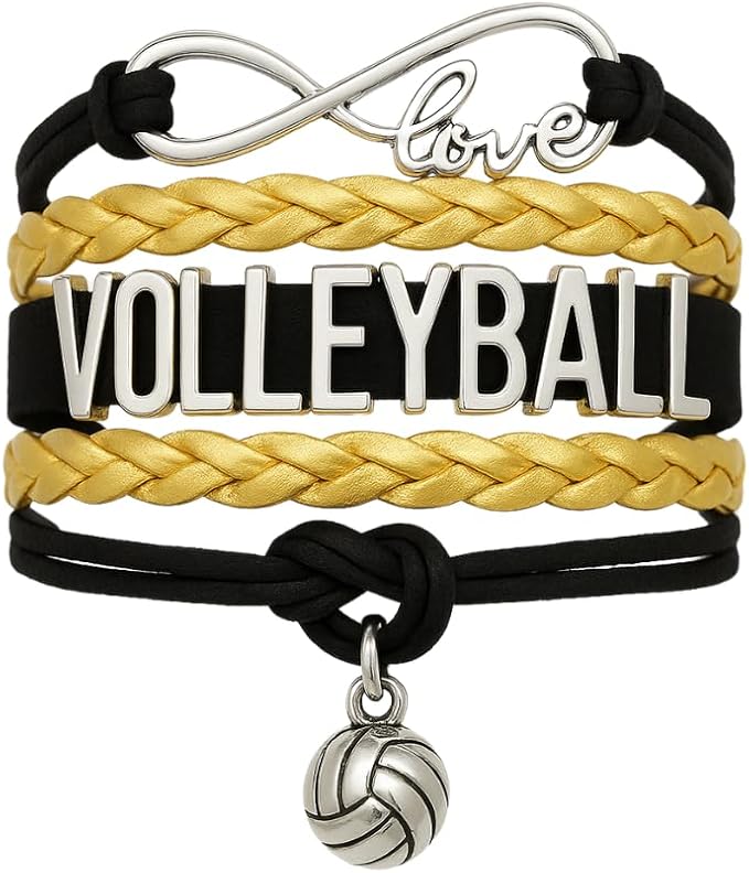 Volleyball Bracelets For Girls- Ideal Volleyball Gifts & Souvenirs. Adjustable Charm Bracelet with Moveable Letters, Infinity Symbol & Silver Volleyball Charm. Fashionable Bracelets by SportyBella.
