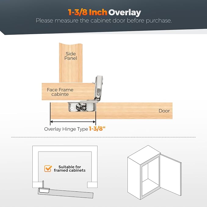 Satin Nickel Cabinet Hinges 1-1/2 Inch Overlay 50 Pack | Stainless Steel Build - Image 5
