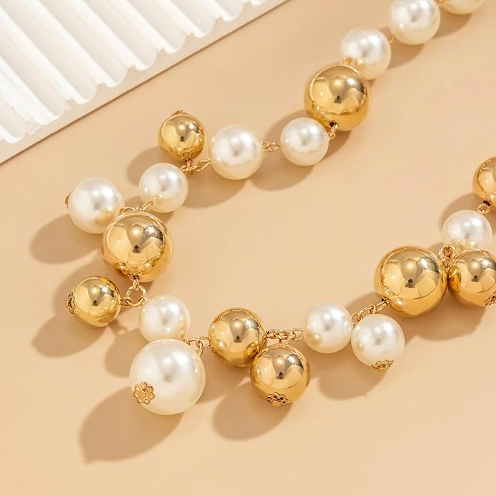 Chunky Gold Beads Necklaces for Women,Vintage Exaggeration Necklace Statement Punk Big Thick Beaded Necklace Fashion Classic Jewelry
