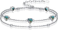 Birthstone Anklet/Bracelets for Women 925 Sterling Silver Charm Link Double Strand Heart Birthstone Jewelry Gift for Wife Women Mother's Day Gift