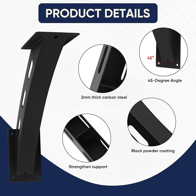 4-Pack Curved 45 Degree Pergola Beam Angle Support Brackets | One-piece bent - Image 3