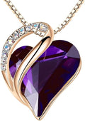 Leafael Rose Gold Plated Necklace for Women: Heart Shaped Birthstone/Healing Crystals Center, Dazzling Cubic Zirconia, Hypoallergenic Chain (18"+2"), Jewelry Gifts for Anniversaries and Birthdays