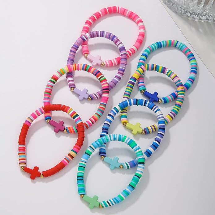 Friendship Bracelets Boho Stackable Bracelets for Women Surfer Heishi Clay Bead Bracelets Stretch Preppy Bracelets Colorful Boho Bracelets for Women