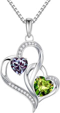 Iefil Valentines Day Gifts for Her - 925 Sterling Silver Double Birthstone Necklace, Heart Necklaces for Women, Anniversary Birthday Gifts, Personalized Jewelry Gift for Wife Mom Girlfriend