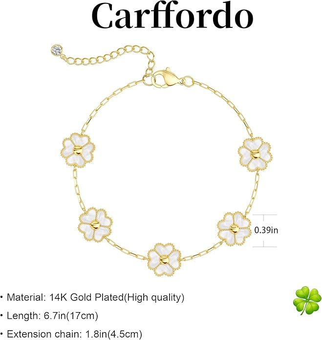 14K Gold Plated Clover Bracelets for Women Flower Four Leaf Link Bracelets Trendy Jewelry Gifts for Women