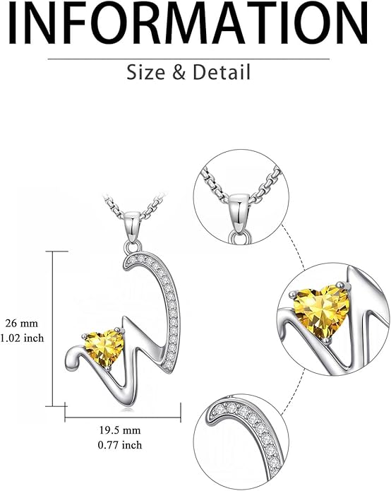 Valentines Day Gifts for Women Alphabet A to Z Initial Birthstone Pendant Necklaces for Women - 18k White Gold Plated Personalized Name Jewelry Valentine Mothers Day Birthday Gifts for Women Her Girlfriend