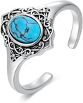 925 Sterling Silver Turquoise Adjustable Ring for Women, Vintage Bohemian Style Ring Jewelry Gifts for Mom Wife