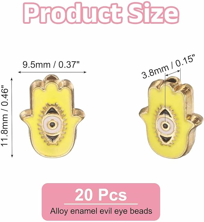 MECCANIXITY 20 Pcs Hand Evil Eye Beads Colorful Flat Loose Spacer Evil Eye Charms for DIY Bracelet Earrings Necklace Crafts Jewelry Making, Yellow
