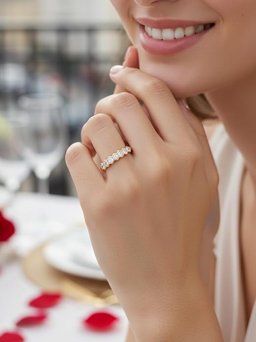 FWM D Color VVS1 Clarity Moissanite Hexagonal Eternity Rings for Women, Solid 925 Sterling Silver, Size 4-11, Stackable Wedding Band, Anniversary Mothers Day Valentines Jewelry