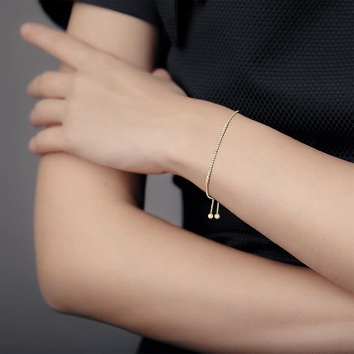 Angara Diamond Tennis Bolo Bracelet in 14K Solid Gold | Natural Diamond Adjustable Chain Bracelet for Women | April Birthstone Jewelry Gift For Women