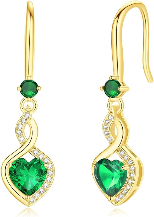 FANCIME Heart Infinity Dangle Drop Earrings 925 Sterling Silver Heart Gemstone Birthstone Earring