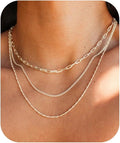 3PCS Gold Necklaces for Women,Chunky Statement Gold Plated Necklace Stack Layered Sterling Silver Herringbone Chains for Women Dainty Trendy Silver Chains Stacked Jewelry Gifts