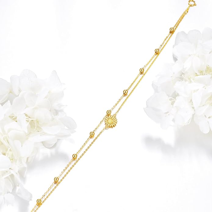 KECHO 14k Yellow Gold Butterfly/Dragonfly/Frog/Sunflower/Daisy/Tree of life/Moon/Clover Bracelet Anklet for Women