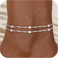 Ankle Bracelets for Women - 14K Gold Plated Waterproof Cuban Water Wave Chain Beads Rhinestone Anklets Set Layered Anklet Bracelets for Women Gold Jewelry Gift