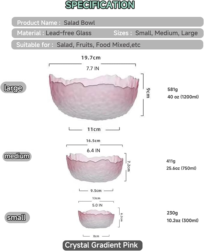 Glass Bowl for Salad Candy Fruit Serving, Decorative Bowl, Dish-Pink 4.9" | - Image 4
