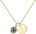 Hidepoo Initial Birthstone Necklace for Girl Women - 14K Gold Plated Disc Letter Necklace Personalized Gifts Jewelry Birthstone Initial Necklaces Birthday Gift for Female Teens Mom