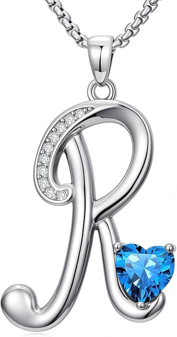 Valentines Day Gifts for Women Alphabet A to Z Initial Birthstone Pendant Necklaces for Women - 18k White Gold Plated Personalized Name Jewelry Valentine Mothers Day Birthday Gifts for Women Her Girlfriend