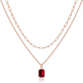 Layered Birthstone Necklace for Women Girls, 14K Gold-Plated Paperclip Chain Choker Necklace with Rectangle Birthstone Pendant Birthday Gifts for Women Girls Dainty Small