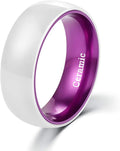 POYA White Ceramic Ring 6mm 8mm Wedding Band for Men Women Inlay Anodized Aluminum Liner Comfort Fit