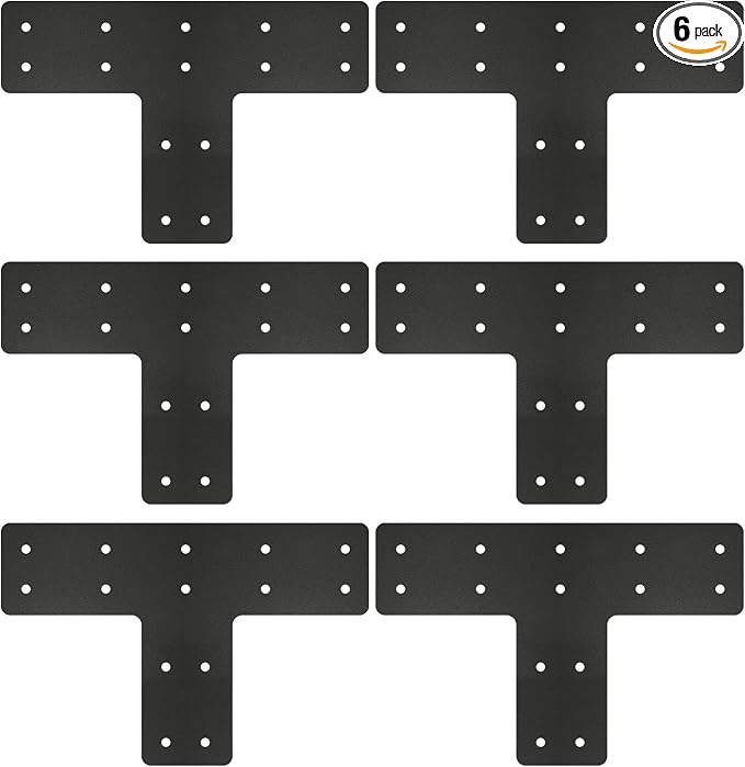 6 Pack 12"x8" T Post Timber Frame Brackets, T Flat Mending Plate | Post to Beam by ALFFUN