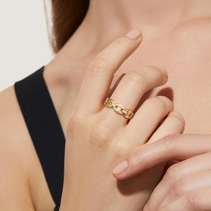KissYan Gold Rings for Women, 14K Gold Plated Adjustable Statement Irregular Geometric Diamond Twisted Open Stackable Band Chunky Finger Rings Dainty Cubic Zirconia Jewelry Gifts
