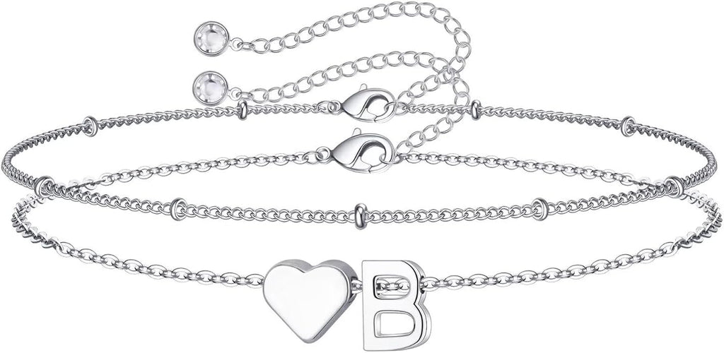 M MOOHAM Valentines Day Gifts for Kids Teen Girls -14K-Gold-Plated Heart Initial A-Z Bracelets for Women Girl Dainty Gold Bracelets Birthday Valentines Gifts for Women Her Teenage Girls Kid Teen Gift