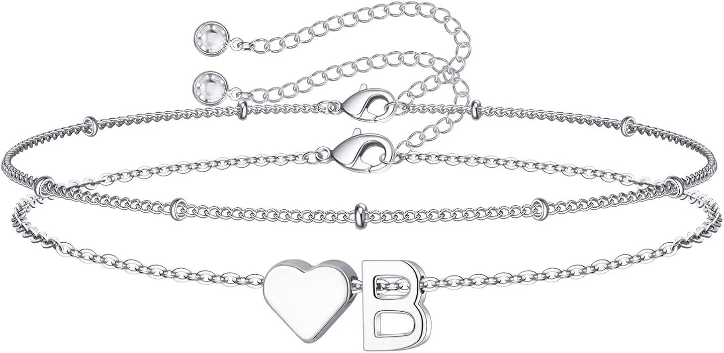 M MOOHAM Valentines Day Gifts for Kids Teen Girls -14K-Gold-Plated Heart Initial A-Z Bracelets for Women Girl Dainty Gold Bracelets Birthday Valentines Gifts for Women Her Teenage Girls Kid Teen Gift