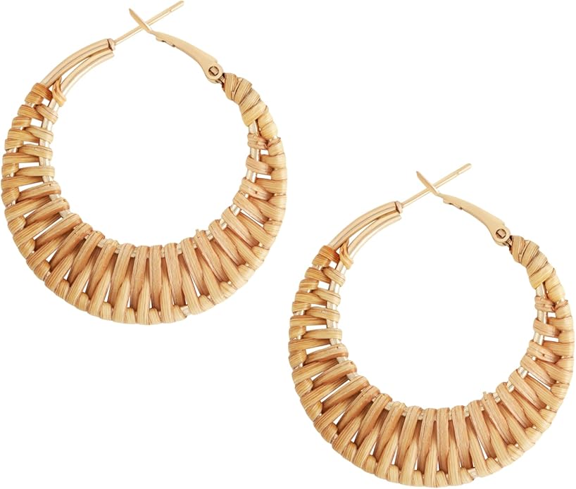 MINACHI Boho Handwoven Rattan Hoop Earrings, Bohemian Summer Beach Statement Jewelry Gift for Women (2)