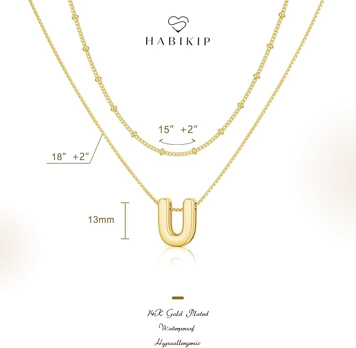 Initial 14K Gold Plated Necklaces for Women, Layered Bubble Letter A-Z Necklace Pendant Choker Necklaces for Women Trendy Monogram Name Necklace Personalized Jewelry for Women