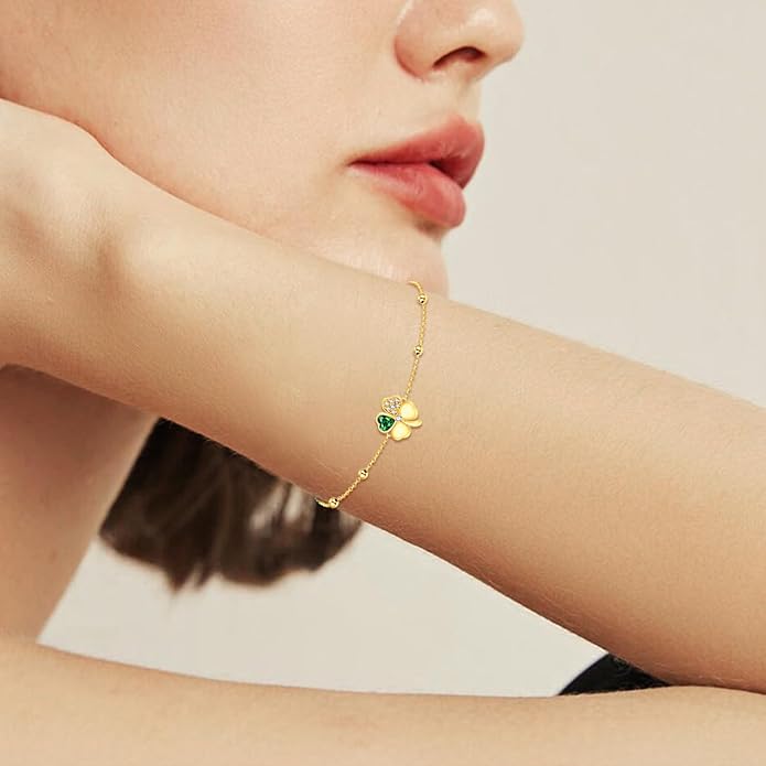 KECHO 14k Yellow Gold Butterfly/Dragonfly/Frog/Sunflower/Daisy/Tree of life/Moon/Clover Bracelet Anklet for Women