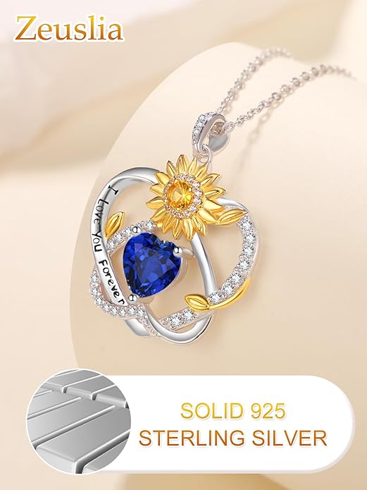 Valentine's Day Gifts for Wife 925 Sterling Silver Double Birthstone Pendant Necklaces I Love You for Always and Forever Necklace Anniversary Birthday Gifts for Wife Girlfriend Mom Her