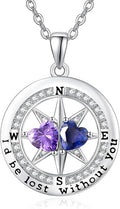 Compass Necklace for Women, Exquisite S925 Valentines Day Anniversary Birthday Gifts for Wife Her Double Birthstone Pendant Jewelry ‘I'd be Lost Without You’
