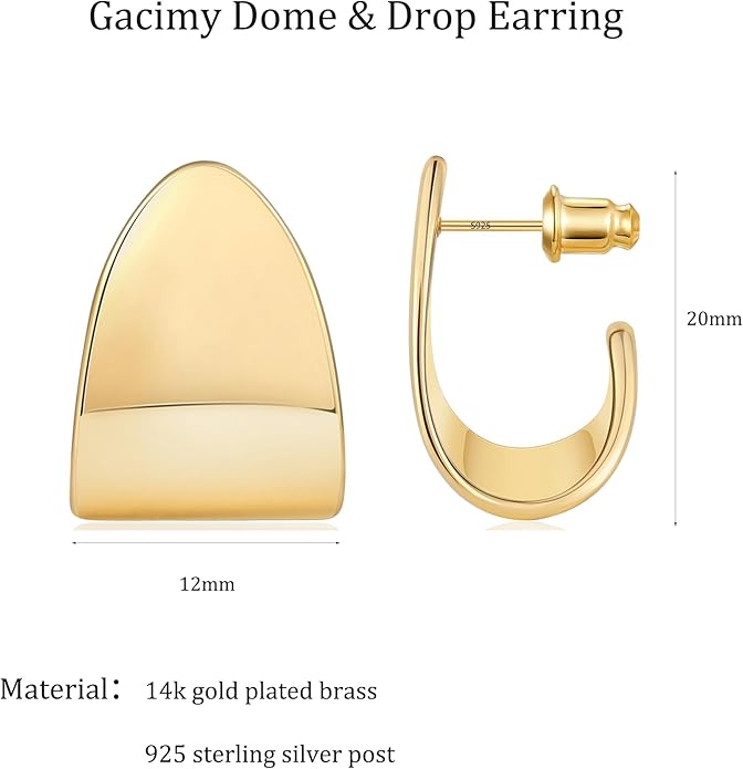 Gacimy Chunky Earrings for Women, Teardrop Earrings with 925 Sterling Silver Post, 14K Gold Plated Statement Drop for Women