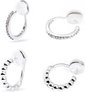Clip on Hoop Earrings for Women, 14K Real Gold Plated Non Pierced Small Hoop Cubic Zirconia, Fake Piercing Mini Beaded Hoop Earrings Set 2 Pairs