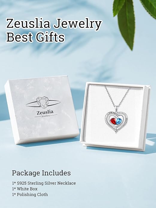 Valentine's Day Gifts for Wife 925 Sterling Silver Double Birthstone Pendant Necklaces I Love You for Always and Forever Necklace Anniversary Birthday Gifts for Wife Girlfriend Mom Her