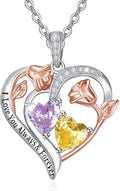 Valentine's Day Gifts for Wife 925 Sterling Silver Double Birthstone Pendant Necklaces I Love You for Always and Forever Necklace Anniversary Birthday Gifts for Wife Girlfriend Mom Her