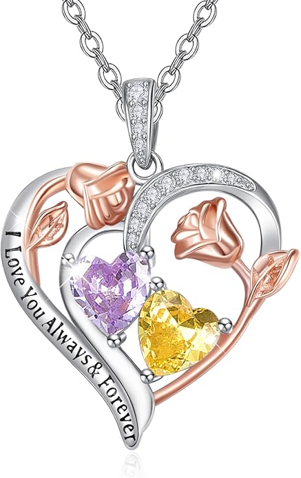 Valentine's Day Gifts for Wife 925 Sterling Silver Double Birthstone Pendant Necklaces I Love You for Always and Forever Necklace Anniversary Birthday Gifts for Wife Girlfriend Mom Her