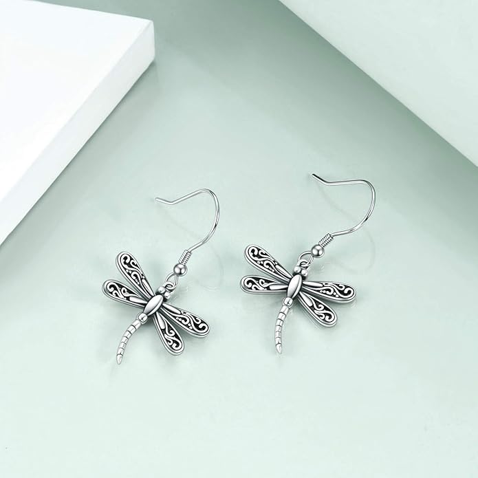 ONEFINITY Dragonfly Earrings 925 Sterling Silver Moonstone Leverback Dragonfly Dangle Drop Earrings Women Jewelry Gifts