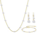 YADOCA Gold Jewelry Set for Women - 16K Gold Plated Pearl Necklace and Earring Set With Drop Earrings,Charm Layered Necklace,Adjustable Bracelets - Dainty Women's Pearl Jewelry Set For Wedding Gifts