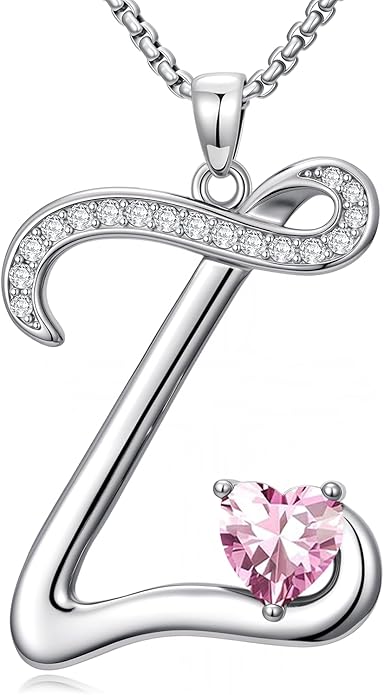 Valentines Day Gifts for Women Alphabet A to Z Initial Birthstone Pendant Necklaces for Women - 18k White Gold Plated Personalized Name Jewelry Valentine Mothers Day Birthday Gifts for Women Her Girlfriend