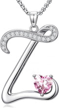 Valentines Day Gifts for Women Alphabet A to Z Initial Birthstone Pendant Necklaces for Women - 18k White Gold Plated Personalized Name Jewelry Valentine Mothers Day Birthday Gifts for Women Her Girlfriend