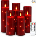 Da by 5 Pack Red Transparent Acrylic Flameless Taper Candles, Flickering Black by Daby