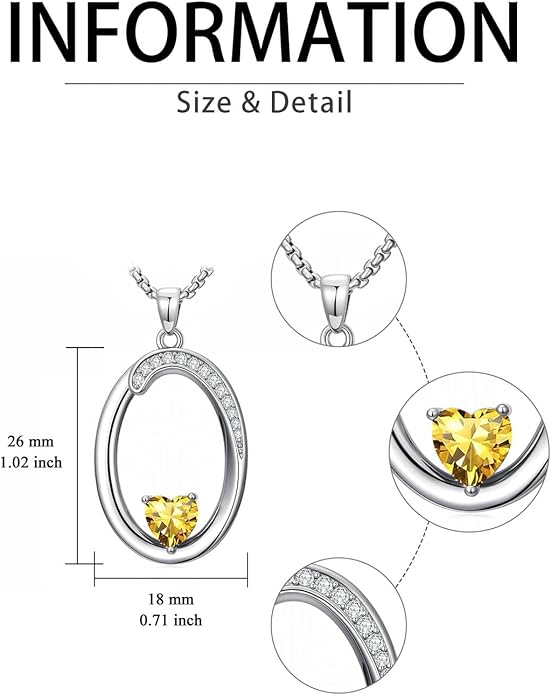 Valentines Day Gifts for Women Alphabet A to Z Initial Birthstone Pendant Necklaces for Women - 18k White Gold Plated Personalized Name Jewelry Valentine Mothers Day Birthday Gifts for Women Her Girlfriend