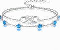 Prismata Infinity Birthstone Charm Link Bracelet 925 Sterling Silver Adjustable 12 Months Birthstone Infinity Bracelet Birthday Jewelry Gifts for Women Mom Her,with 7"+2" chain