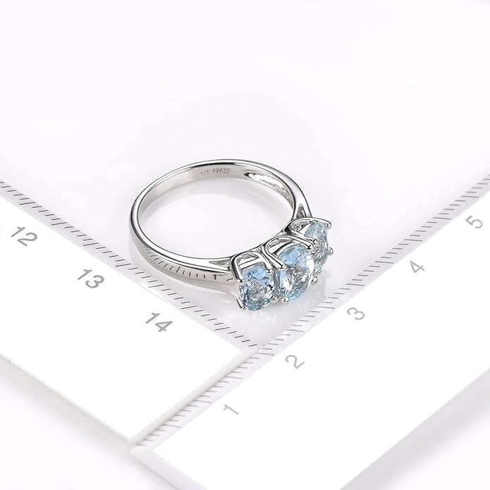 Natural Aquamarine Rings for Women S925 Sterling Silver Real Gemstone March Birthstone Simple Promise Ring Elegant Style Fine Jewelry for Birthday
