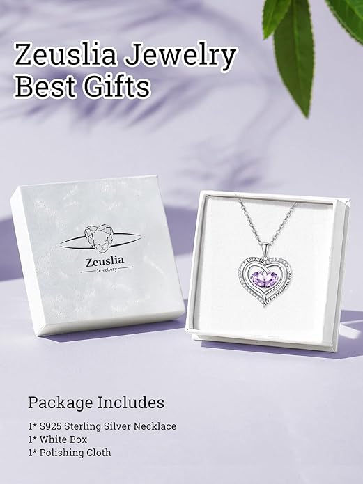 Valentine's Day Gifts for Wife 925 Sterling Silver Double Birthstone Pendant Necklaces I Love You for Always and Forever Necklace Anniversary Birthday Gifts for Wife Girlfriend Mom Her
