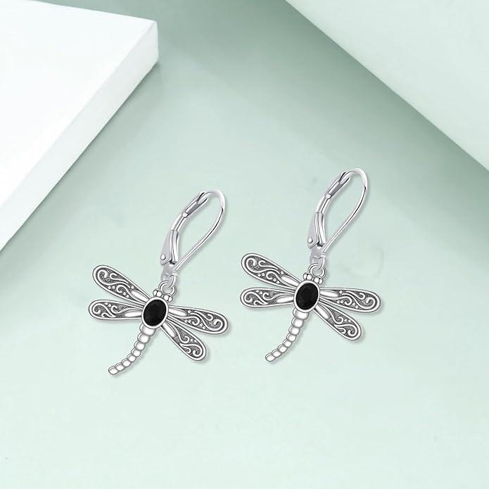 ONEFINITY Dragonfly Earrings 925 Sterling Silver Moonstone Leverback Dragonfly Dangle Drop Earrings Women Jewelry Gifts