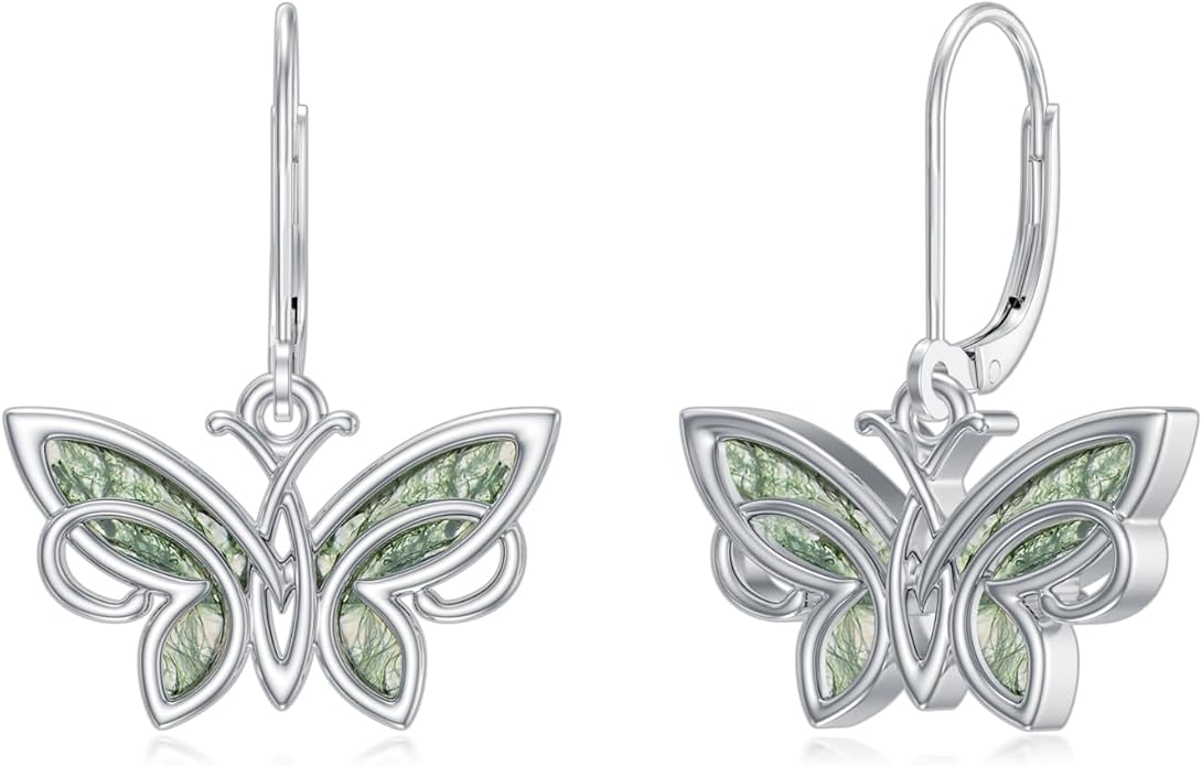 PELOVNY Animal Dangle Earrings Sterling Silver Hypoallergenic Moss Agate Crystal Moonstone Earrings Bee Butterfly Dolphin Peacock Phoenix Jewelry Birthday Christmas Gifts for Women