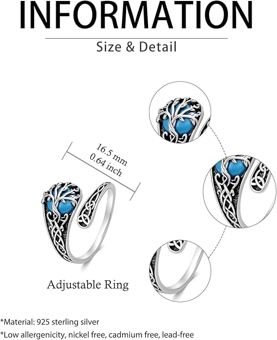 JKR Turquoise Spoon Rings for Women Sterling Silver Vintage Antique Thumb Ring Boho Jewelry Anniversary Birthday Gift for Wife Her Mom