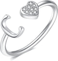 Valentines Day Gift Initial Rings for Teen Girls - S925 Heart Sterling Silver Rings for Teen Girls | 14K Gold/Rose Gold/Sterling Silver Plated Ring for Girls Kids Women Ring for Teenager Girls Gifts Adjustable, No Tarnish, Hypoallergenic
